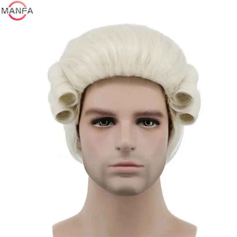 Lawyer Judge Baroque Cosplay Wig Curly Grey White Black Deluxe Historical Long Heat Resistant Synthetic Hair Wigs + Wig Cap