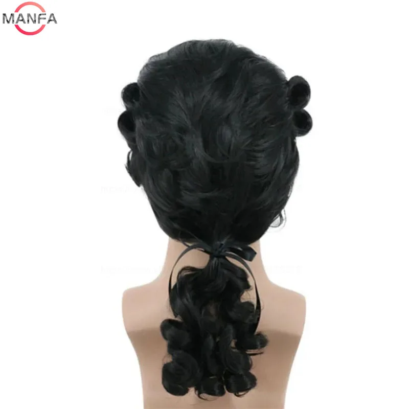 Lawyer Judge Baroque Cosplay Wig Curly Grey White Black Deluxe Historical Long Heat Resistant Synthetic Hair Wigs + Wig Cap