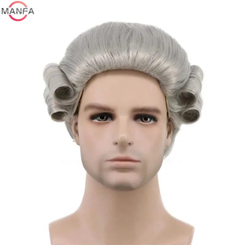 Lawyer Judge Baroque Cosplay Wig Curly Grey White Black Deluxe Historical Long Heat Resistant Synthetic Hair Wigs + Wig Cap