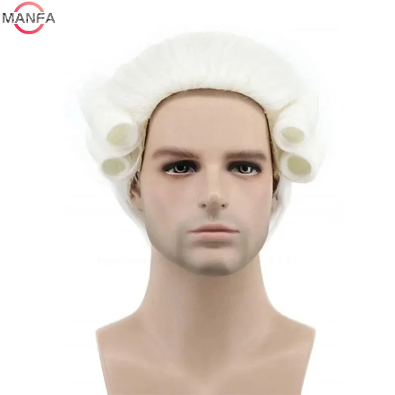 Lawyer Judge Baroque Cosplay Wig Curly Grey White Black Deluxe Historical Long Heat Resistant Synthetic Hair Wigs + Wig Cap