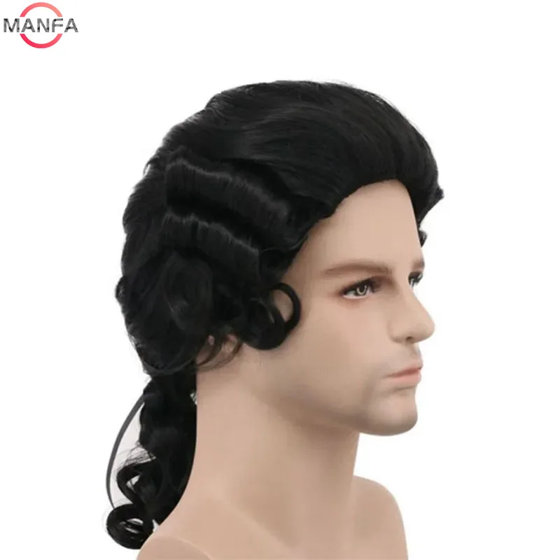 Lawyer Judge Baroque Cosplay Wig Curly Grey White Black Deluxe Historical Long Heat Resistant Synthetic Hair Wigs + Wig Cap