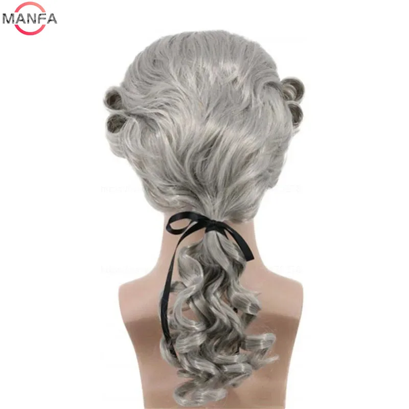 Lawyer Judge Baroque Cosplay Wig Curly Grey White Black Deluxe Historical Long Heat Resistant Synthetic Hair Wigs + Wig Cap