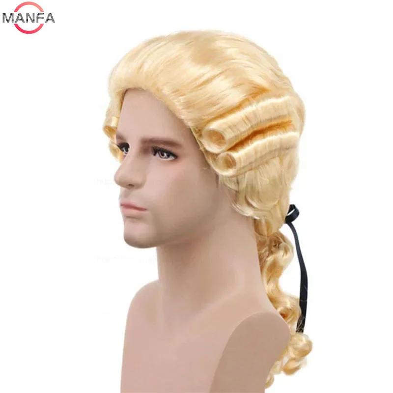 Lawyer Judge Baroque Cosplay Wig Curly Grey White Black Deluxe Historical Long Heat Resistant Synthetic Hair Wigs + Wig Cap