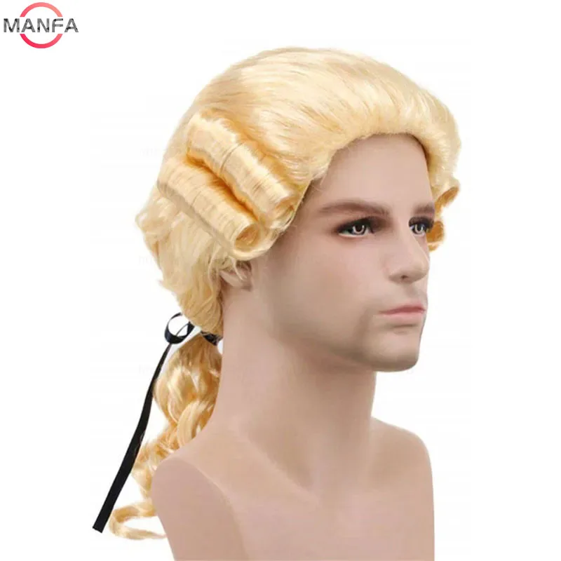 Lawyer Judge Baroque Cosplay Wig Curly Grey White Black Deluxe Historical Long Heat Resistant Synthetic Hair Wigs + Wig Cap
