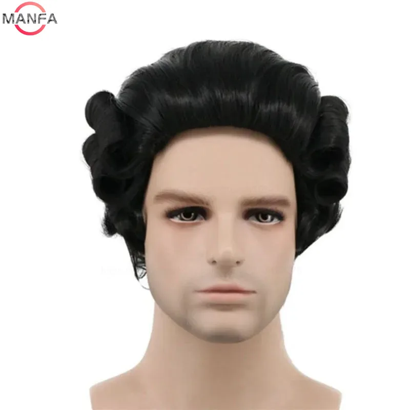 Lawyer Judge Baroque Cosplay Wig Curly Grey White Black Deluxe Historical Long Heat Resistant Synthetic Hair Wigs + Wig Cap