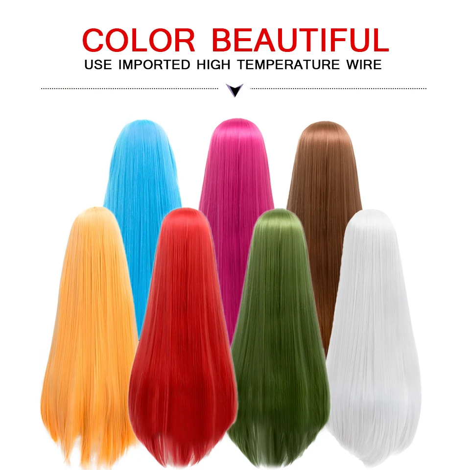 HUAYA 100cm Long Straight Wig Synthetic Cosplay Wig for Women Blonde Red Pink Grey Purple 23 Colors False Hair Christmas Wigs