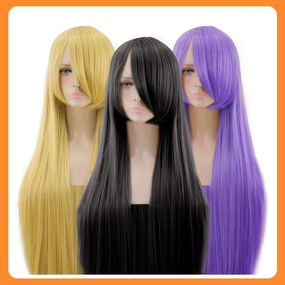 HUAYA 100cm Long Straight Wig Synthetic Cosplay Wig for Women Blonde Red Pink Grey Purple 23 Colors False Hair Christmas Wigs