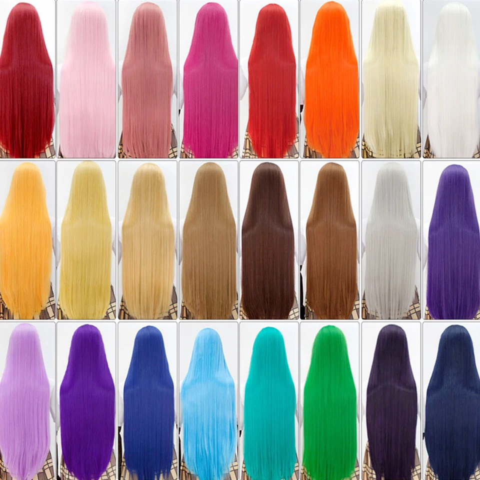 HUAYA 100cm Long Straight Wig Synthetic Cosplay Wig for Women Blonde Red Pink Grey Purple 23 Colors False Hair Christmas Wigs