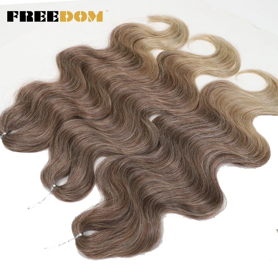 FREEDOM Synthetic Body Wave Crochet Hair 24 Inches 3PCS Hair Braids Fake Hair Wavy Ombre Brown Blonde Braiding Hair Extensions
