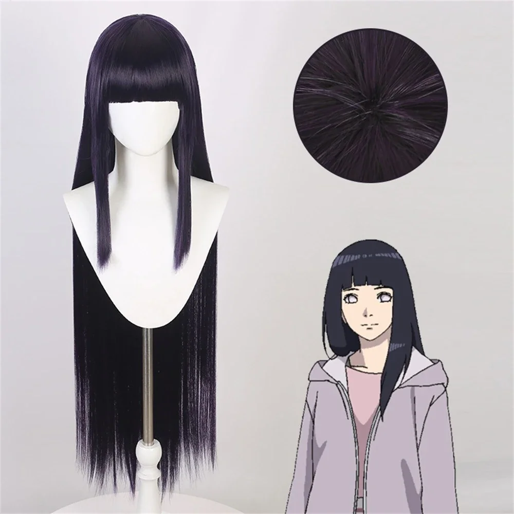 Cosplay Hinata Hyuuga Dark Blue Long Straight Wig 40 Inch Blunt Bangs Cute Girl Heat Resistant Fiber Daily Party Wig