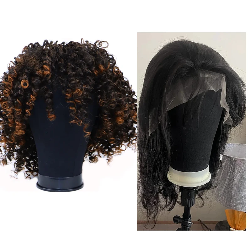 21-23inch Canvas Block Wig Black Head For Wigs Making Display Styling Mannequin Manikin Head