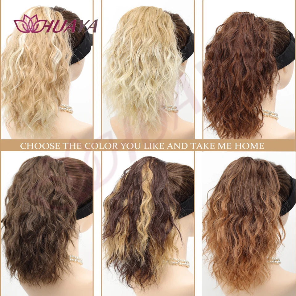 14‘’ Synthetic Short Wave Ponytail Claw Clip in Hair Extension Black Brown Gold Hairpiece for Women