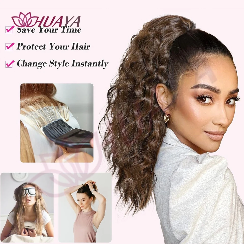 14‘’ Synthetic Short Wave Ponytail Claw Clip in Hair Extension Black Brown Gold Hairpiece for Women