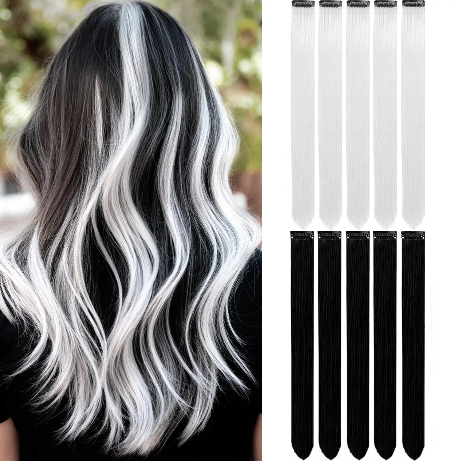 Colored Clip in Hair Extensions for Women & Men - 22" Synthetic Multi-Color Straight Hair Extensions with Vibrant Gradient Color