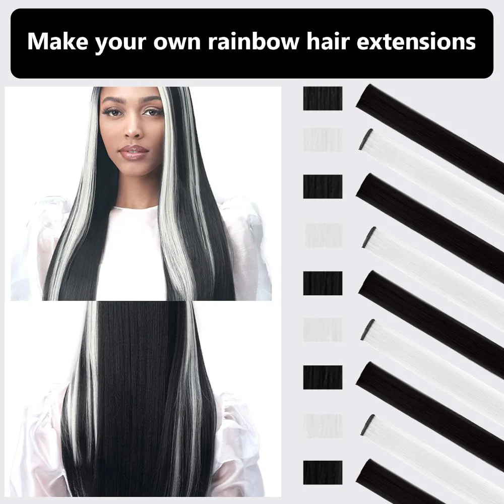 Colored Clip in Hair Extensions for Women & Men - 22" Synthetic Multi-Color Straight Hair Extensions with Vibrant Gradient Color