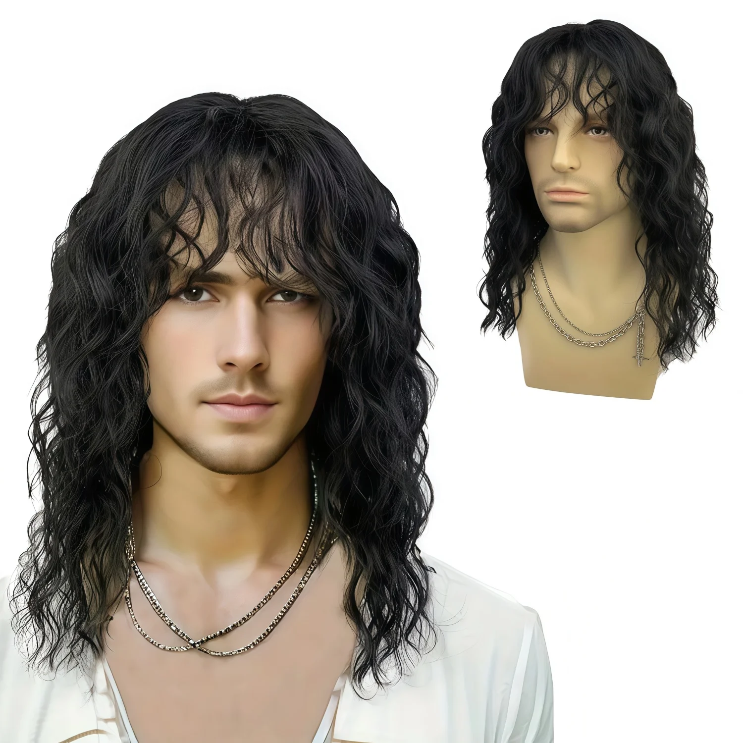 1 Piece of Men's Rock and Punk Synthetic Wig from the 70s and 80s,Featuring Heat-Resistant Long Curls Carnival,St. Patrick's Day