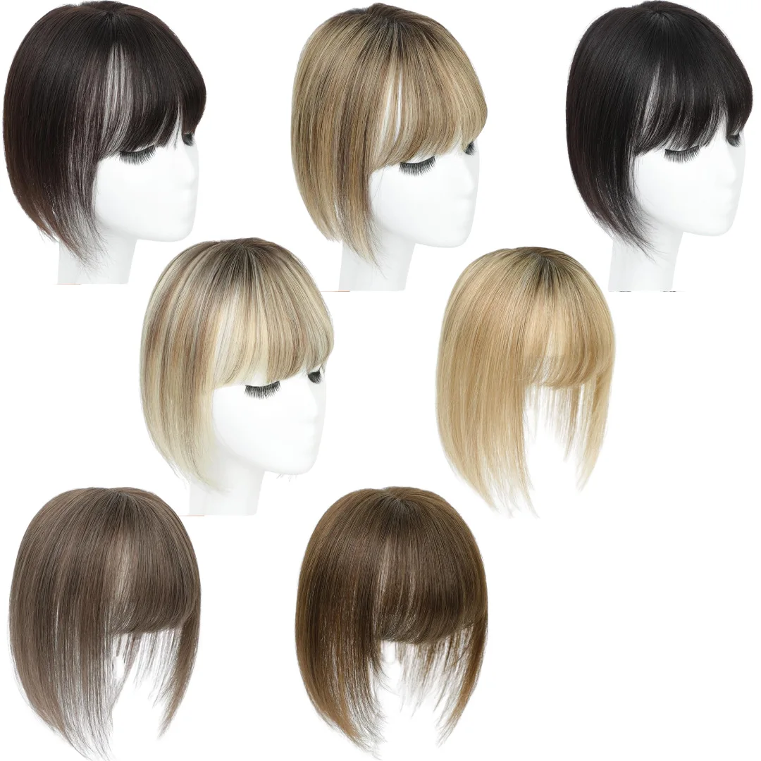 Synthetic Long Straight Topper Hair Piece With Bangs Invisible Seamless Clip Overhead Toupee Replacement block Cover White Hair