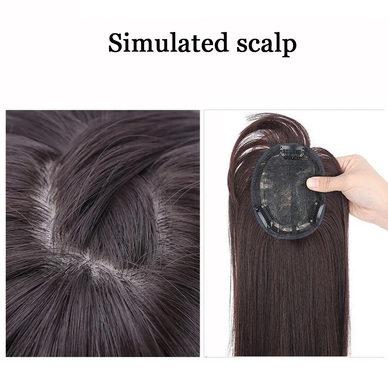 Synthetic Long Straight Topper Hair Piece With Bangs Invisible Seamless Clip Overhead Toupee Replacement block Cover White Hair