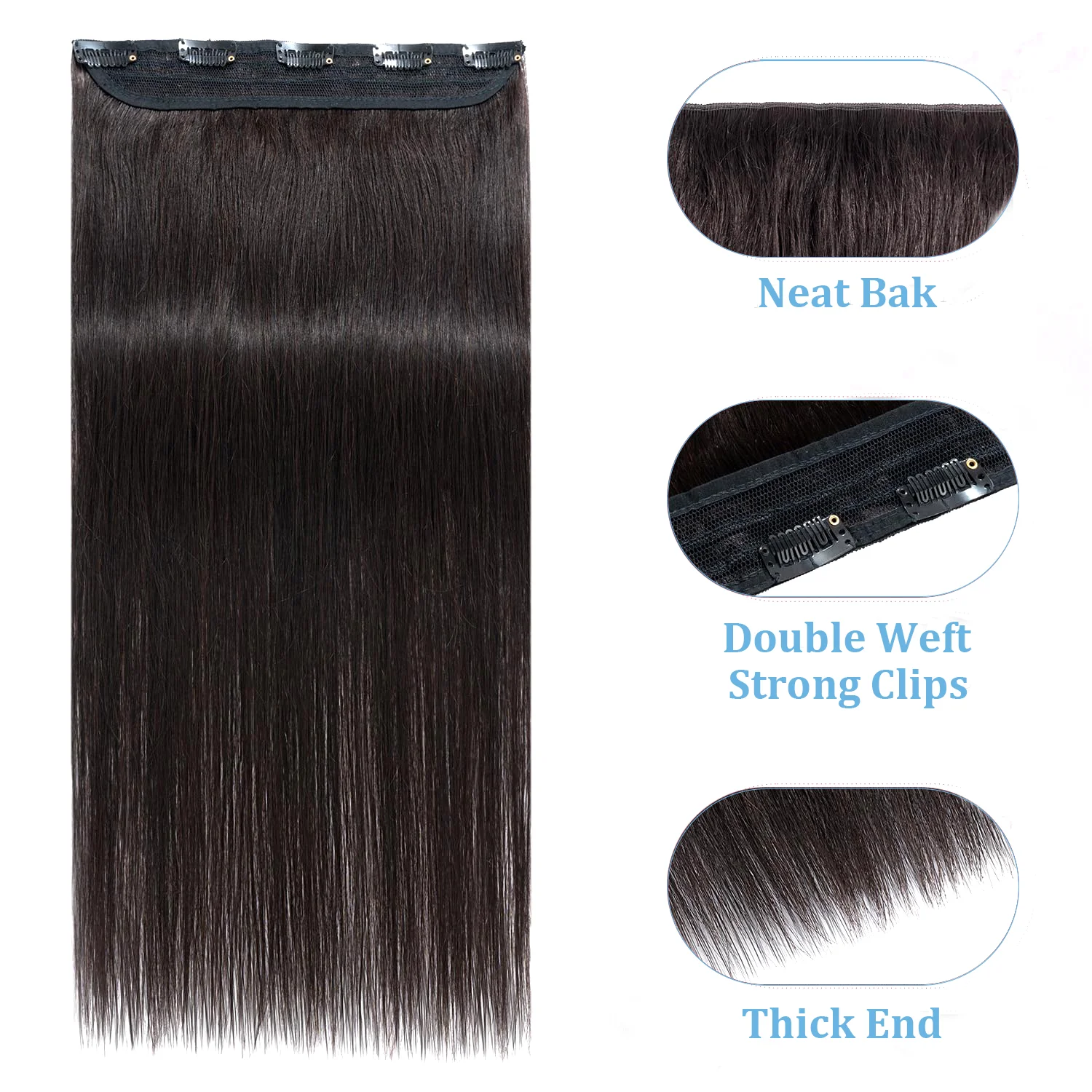 Clip in One Piece Straight 10inches with 5clips Human Hair Extension Brazilian Remy Hairpiece Clip in Hair Extensions Natural