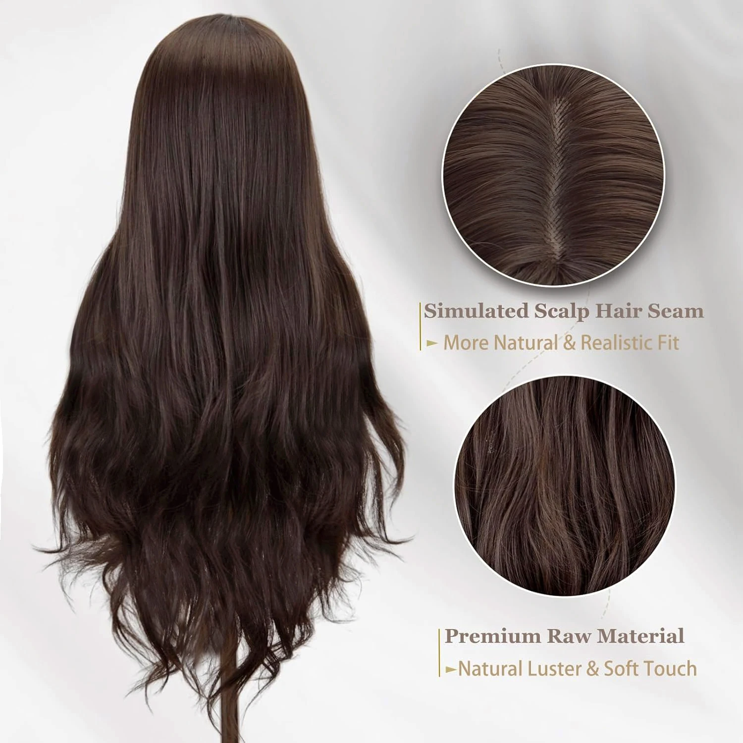Synthetic Middle Part Wig without Bangs Dark Brown Daily Use Natural Hair Heat Resistant Long Wigs for Women