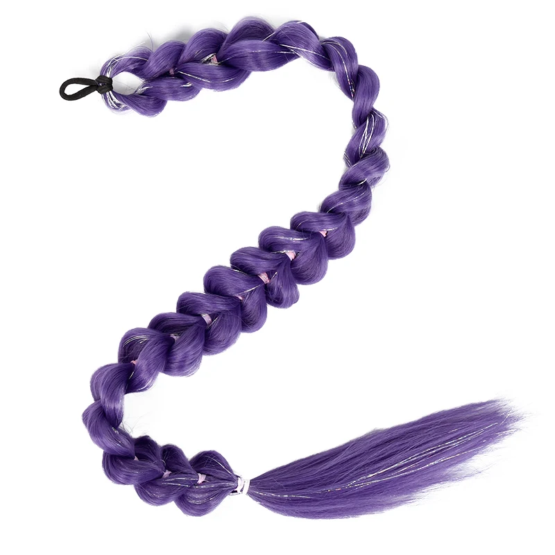 Purple Kpop Witch Hunting Group Cosplay Anime Wig With the Same Headband Golden Thread Ponytail Wig Braid