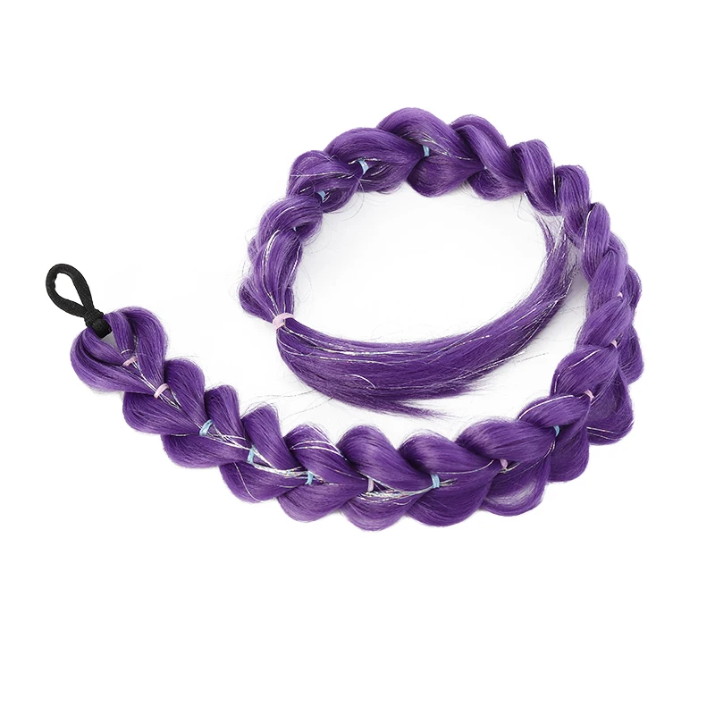 Purple Kpop Witch Hunting Group Cosplay Anime Wig With the Same Headband Golden Thread Ponytail Wig Braid