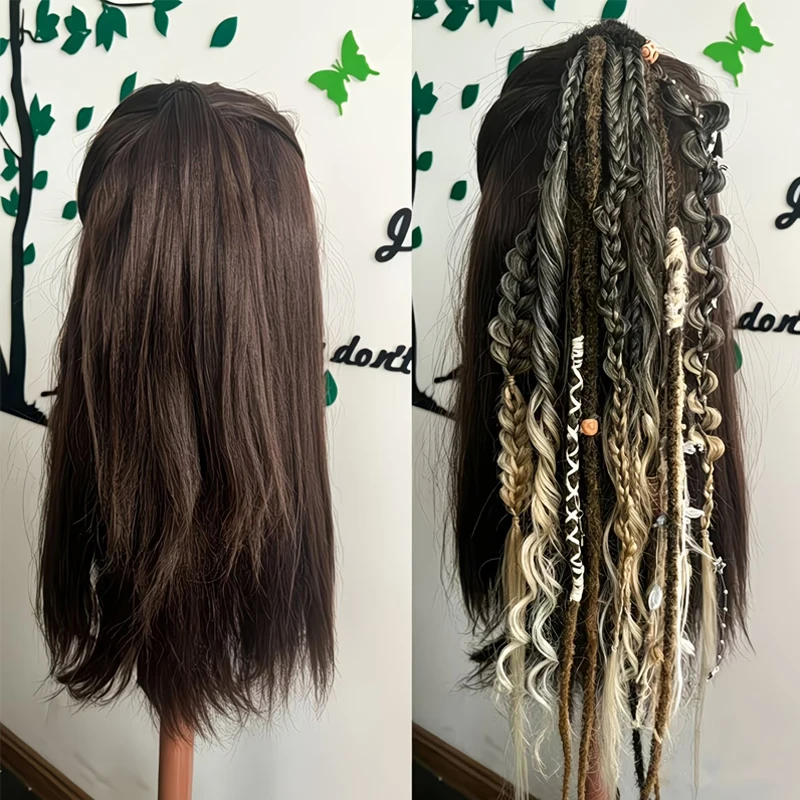 24 Inch Synthetic Boho Dread Ponytail Clip In Viking Braid With Shell Charm Beads Hair Extensions For Women