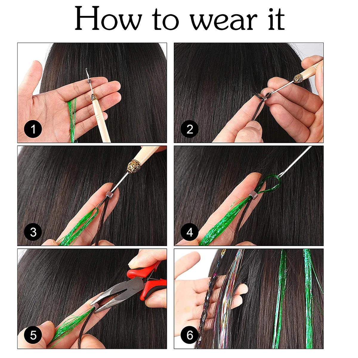 48inch Shiny Sparkle Hair Tinsel Kit Rainbow Women Colorful Glitter Bling Hair Extension Twinkle Hair Dazzles Accessories for