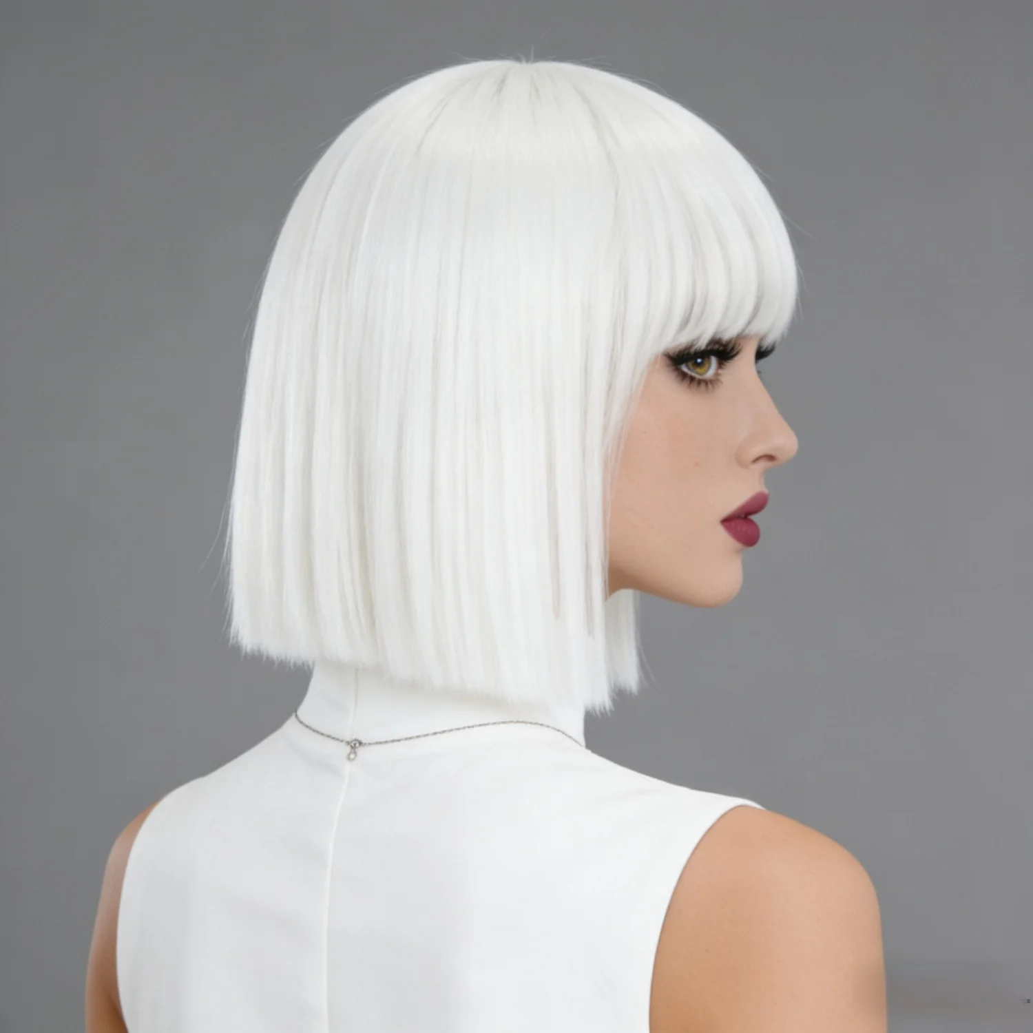 Straight Synthetic Hair Bob Wigs For Women Cosplay White Wig Purple Short Black Wig With Bangs Party Female Layered Wigs