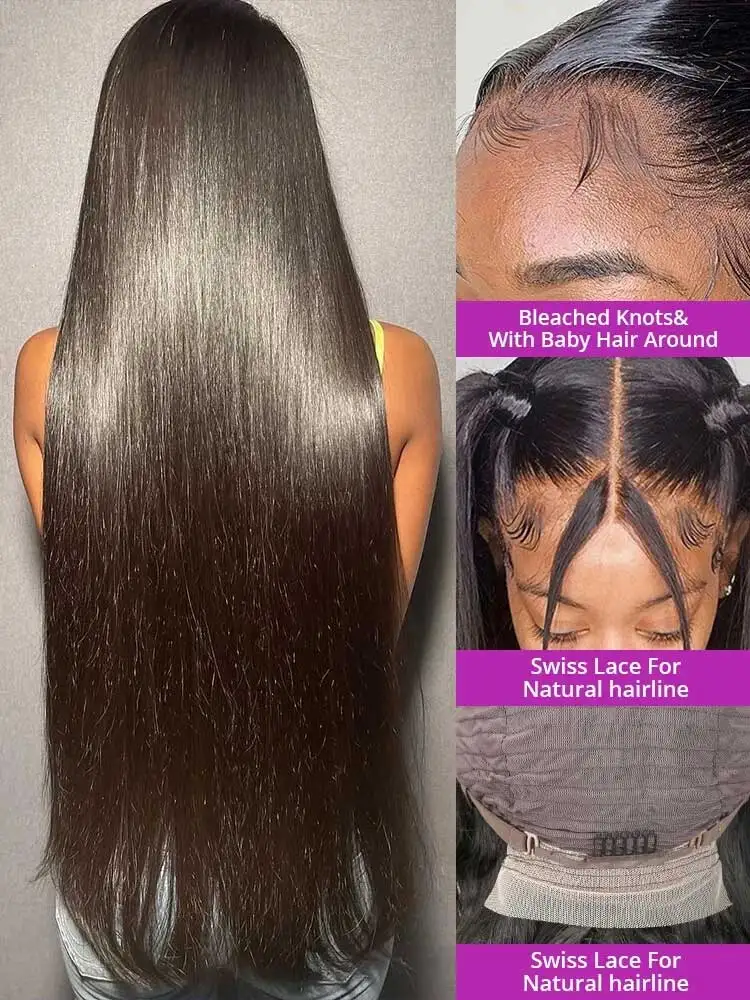 13x4 13x6 Hd Bone Straight Transparent Lace Front Wig Human Hair 40 Inch Pre Plucked Lace Frontal Wigs 250 Density