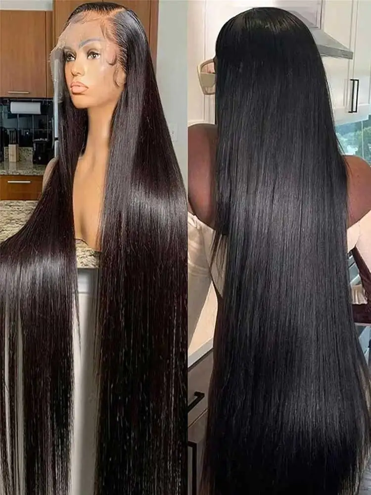 13x4 13x6 Hd Bone Straight Transparent Lace Front Wig Human Hair 40 Inch Pre Plucked Lace Frontal Wigs 250 Density