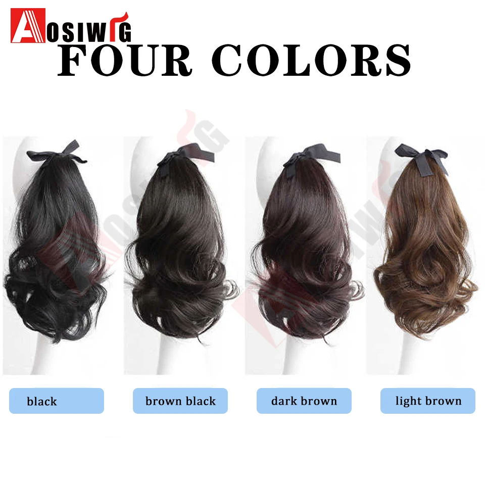 AOSI Synthetic Short Wave Ponytail Hair Extensions Drawstring Tied to Hair Tail Clip in Hair Extensions for Women Daily Wear