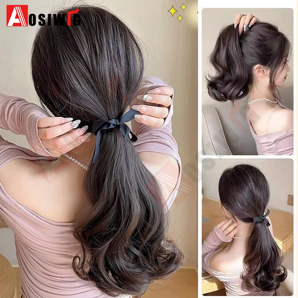 AOSI Synthetic Short Wave Ponytail Hair Extensions Drawstring Tied to Hair Tail Clip in Hair Extensions for Women Daily Wear