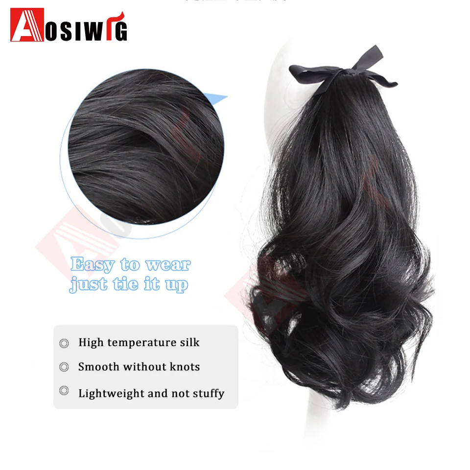 AOSI Synthetic Short Wave Ponytail Hair Extensions Drawstring Tied to Hair Tail Clip in Hair Extensions for Women Daily Wear