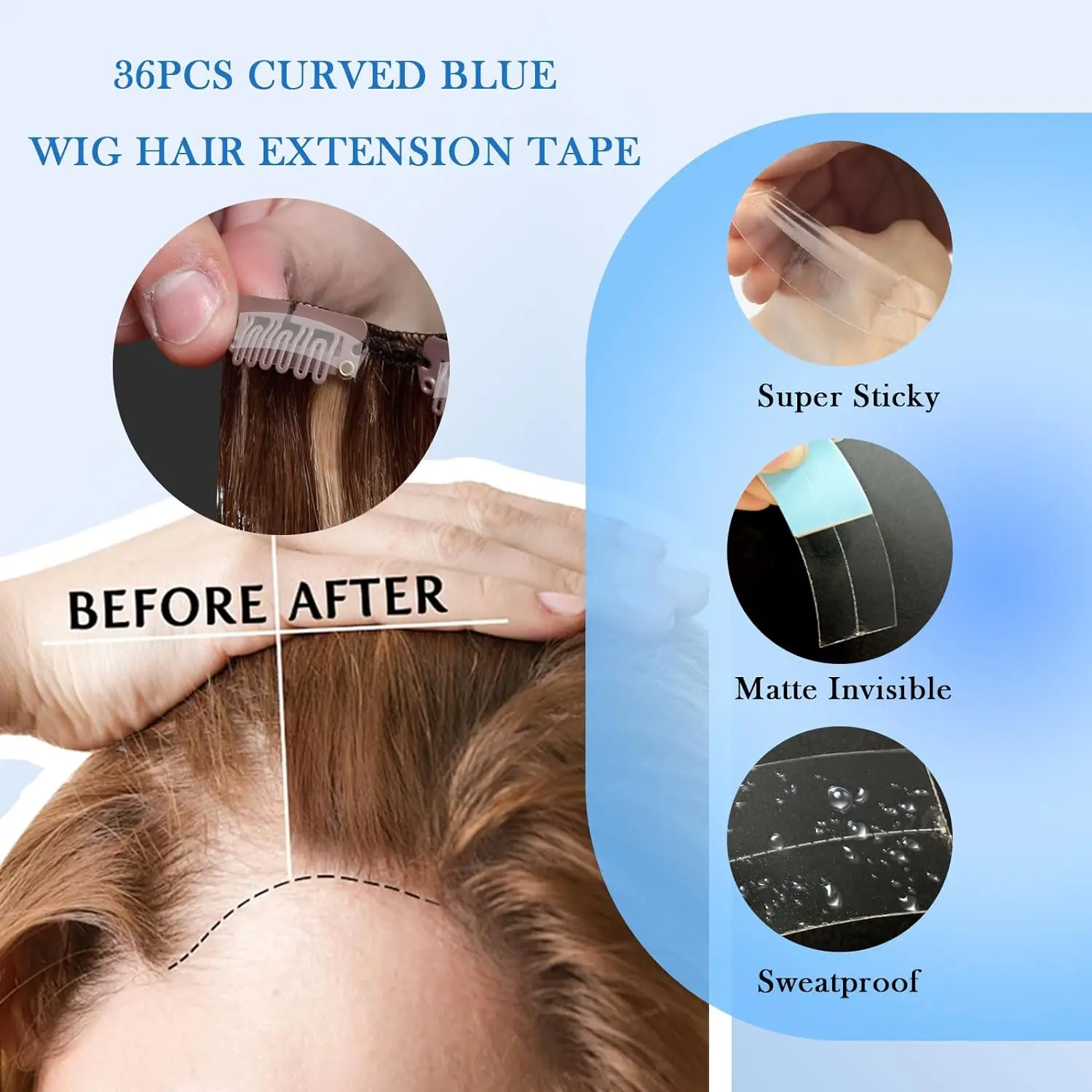 36pcs/lot Supertape Waterproof Hair Tape Double Side Adhesive Super Tape For Lace Wig Toupee Replacement Hairdresser Accessories