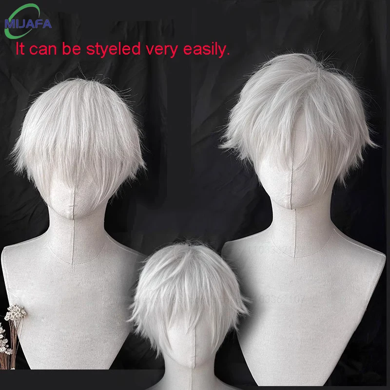 High Quality Kaneki Ken Cosplay Wig Satoru Gojo Nagi Seishiro Short Silver Beige Hair Heat Resistant Synthetic Anime Wigs