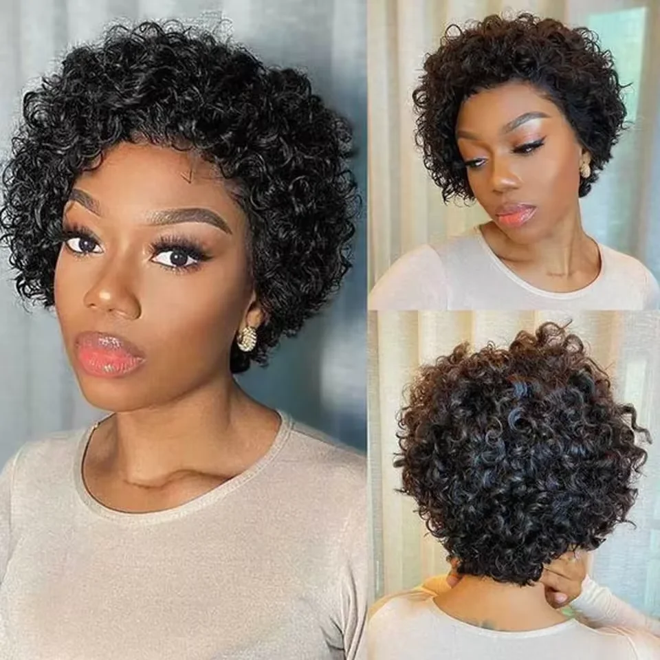 Pixie Cut Wigs Human Hair Short Curly Lace Front Human Hair Wigs Brazilian 13x1 Transparent Lace Wigs Water Wave Bob Wig