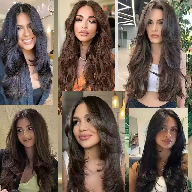 22/24Inch Synthetic V-shaped Layered 4 Clips Long Straight Hair Extension Fashion Invisible Hairpiece Wig for Women