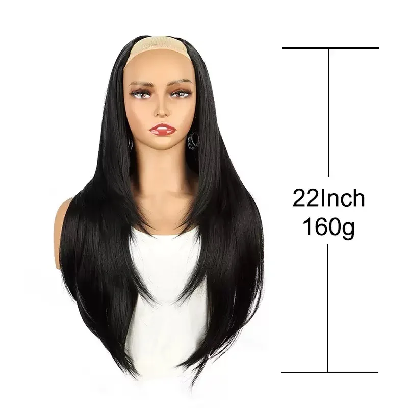 22/24Inch Synthetic V-shaped Layered 4 Clips Long Straight Hair Extension Fashion Invisible Hairpiece Wig for Women