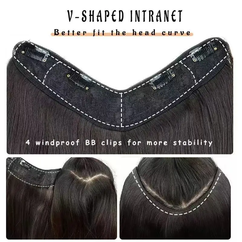 22/24Inch Synthetic V-shaped Layered 4 Clips Long Straight Hair Extension Fashion Invisible Hairpiece Wig for Women