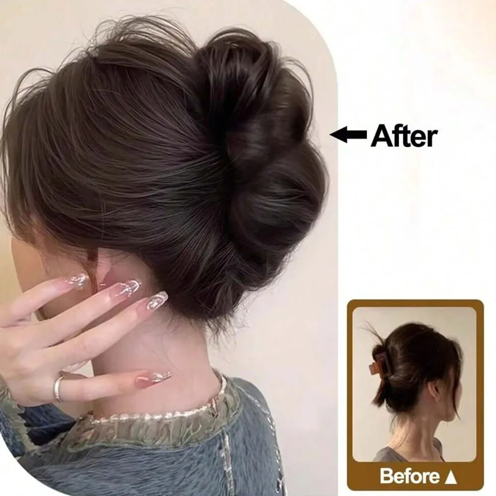 Single Pack Hair Clip for Bun - Synthetic Fiber Wig, Messy Curly Hair Scrunchie, Elegant Floral Bun,Women'S Hair Accessory
