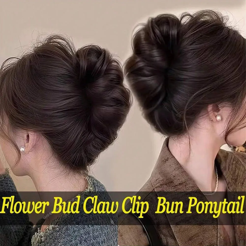 Single Pack Hair Clip for Bun - Synthetic Fiber Wig, Messy Curly Hair Scrunchie, Elegant Floral Bun,Women'S Hair Accessory