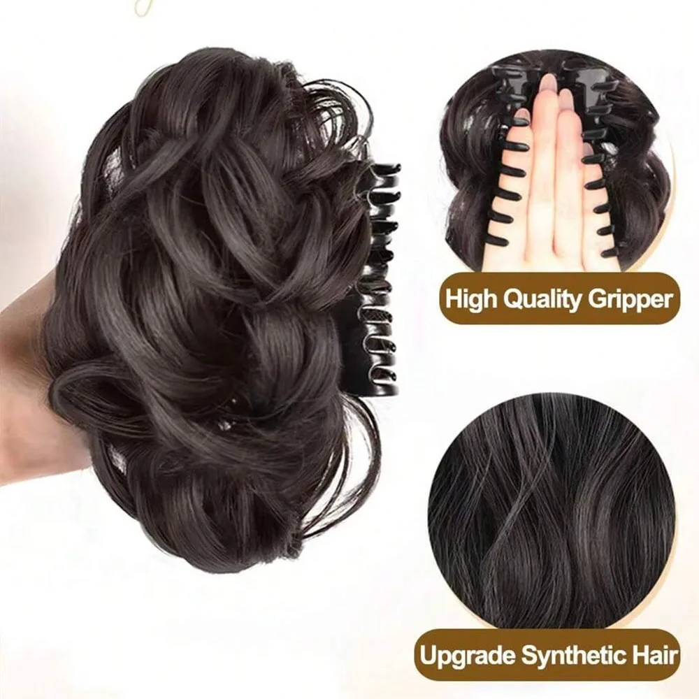 Single Pack Hair Clip for Bun - Synthetic Fiber Wig, Messy Curly Hair Scrunchie, Elegant Floral Bun,Women'S Hair Accessory