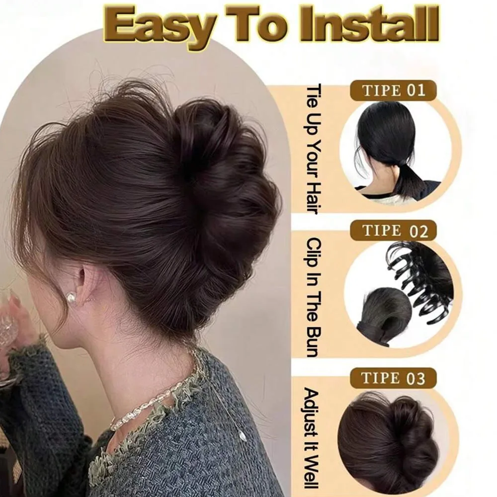 Single Pack Hair Clip for Bun - Synthetic Fiber Wig, Messy Curly Hair Scrunchie, Elegant Floral Bun,Women'S Hair Accessory