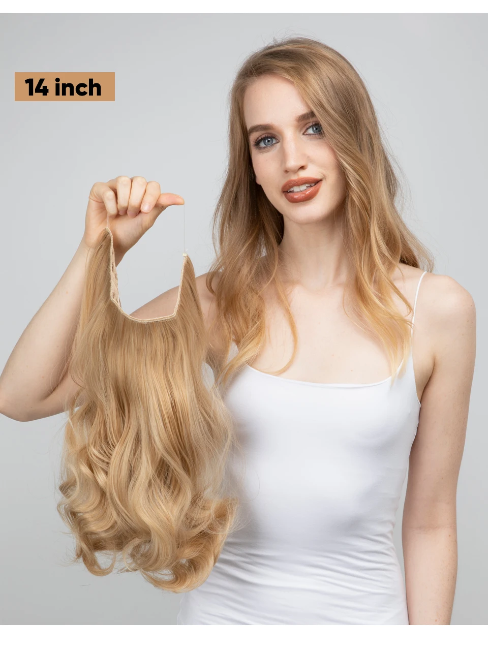 Synthetic No Clip Wave Hair Extensions Ombre Natural Black Blonde Pink One Piece False Hairpiece Fish Line Fake Hair Piece
