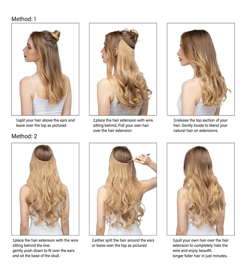 Synthetic No Clip Wave Hair Extensions Ombre Natural Black Blonde Pink One Piece False Hairpiece Fish Line Fake Hair Piece