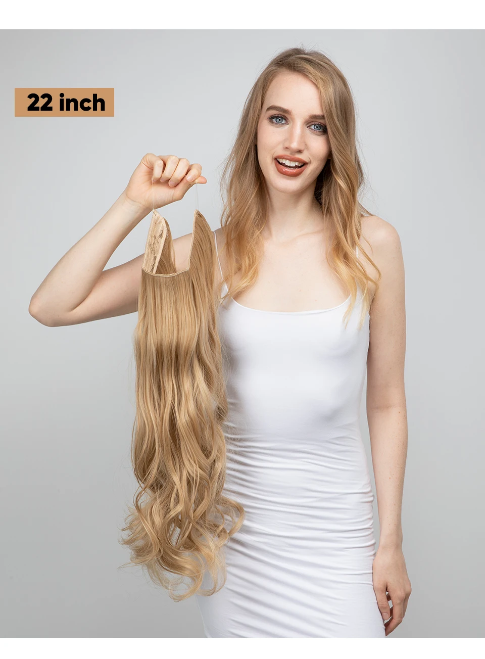 Synthetic No Clip Wave Hair Extensions Ombre Natural Black Blonde Pink One Piece False Hairpiece Fish Line Fake Hair Piece