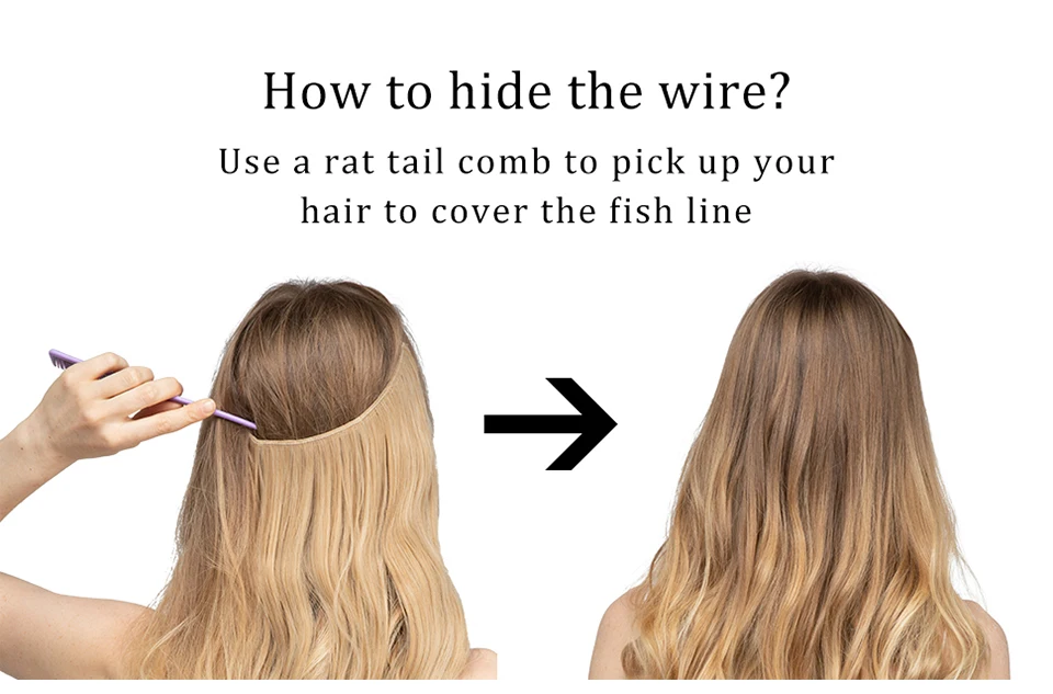 Synthetic No Clip Wave Hair Extensions Ombre Natural Black Blonde Pink One Piece False Hairpiece Fish Line Fake Hair Piece