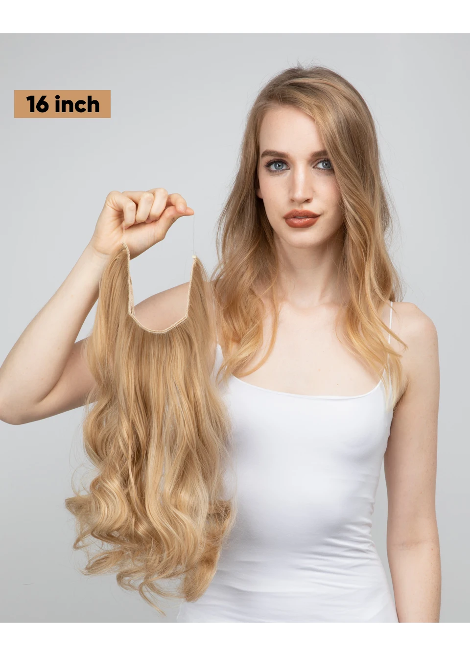 Synthetic No Clip Wave Hair Extensions Ombre Natural Black Blonde Pink One Piece False Hairpiece Fish Line Fake Hair Piece