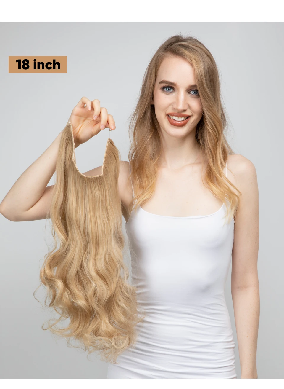 Synthetic No Clip Wave Hair Extensions Ombre Natural Black Blonde Pink One Piece False Hairpiece Fish Line Fake Hair Piece